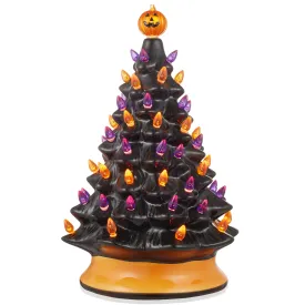 15" Hand Painted Ceramic Pre-Lit Halloween Tree with Pumpkin and Star