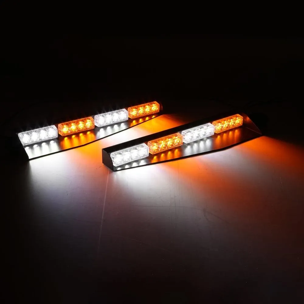 17 Inch Dual Visor White&Amber Strobe Light Bar 20 Flashing Patterns with Controller Switch Panel for Vehicles Trucks SUV ATV Car