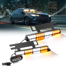 17 Inch Dual Visor White&Amber Strobe Light Bar 20 Flashing Patterns with Controller Switch Panel for Vehicles Trucks SUV ATV Car