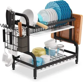 2 Tier Stainless Steel Dish Drying Rack with Drain Boards