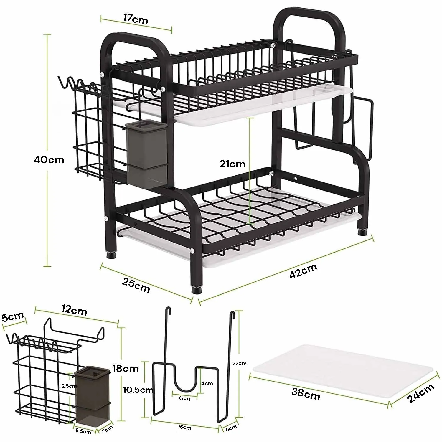 2 Tier Stainless Steel Dish Drying Rack with Drain Boards