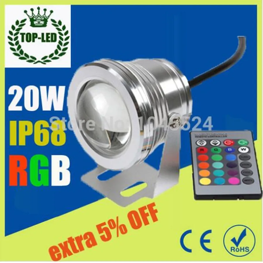 20W 12v underwater RGB Led Light Waterproof IP68 fountain pool Lamp Lights16 color change   Remote controller Led Spot Lights