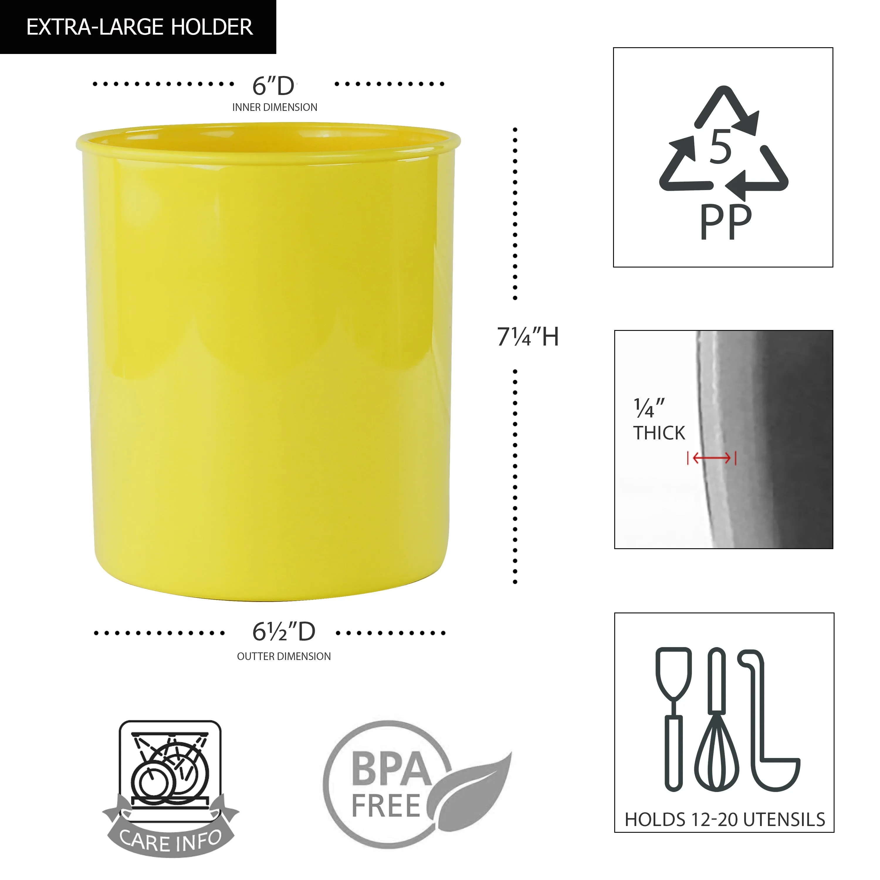 3pc Plastic Utensil Holders, Lemon