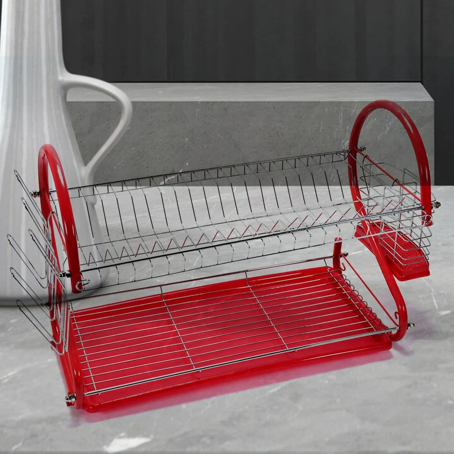 7664 Stainless Steel Rectangle Dish Drainer Rack  /  Basket with Drip Tray