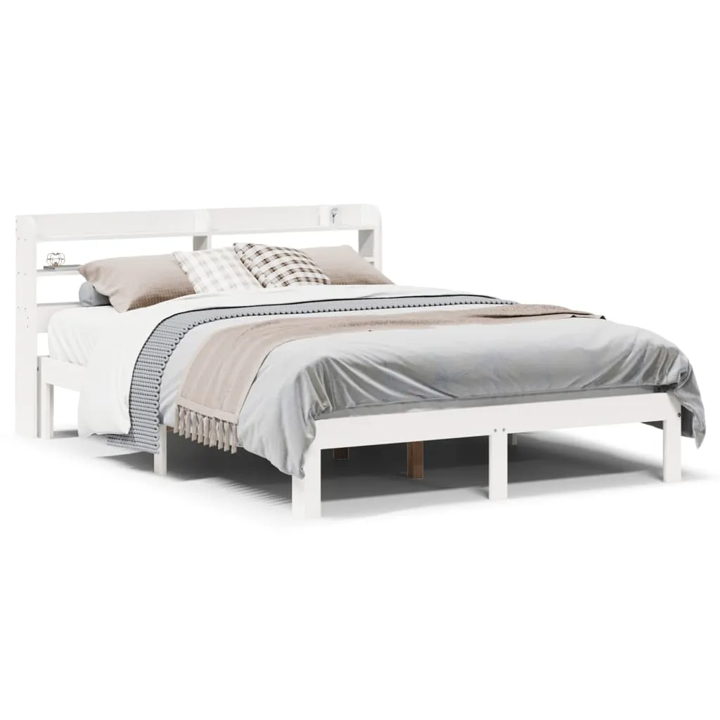 Bed Frame with Headboard without Mattress White 140x190 cm