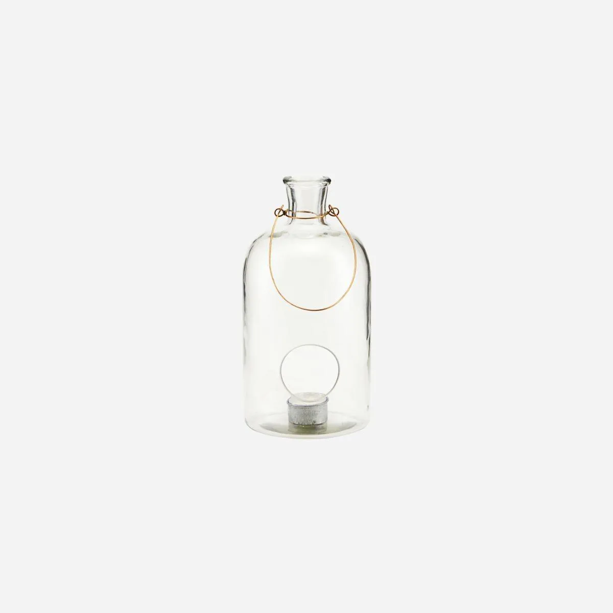 Bottle-Shaped Glass Lantern with Brass Handle