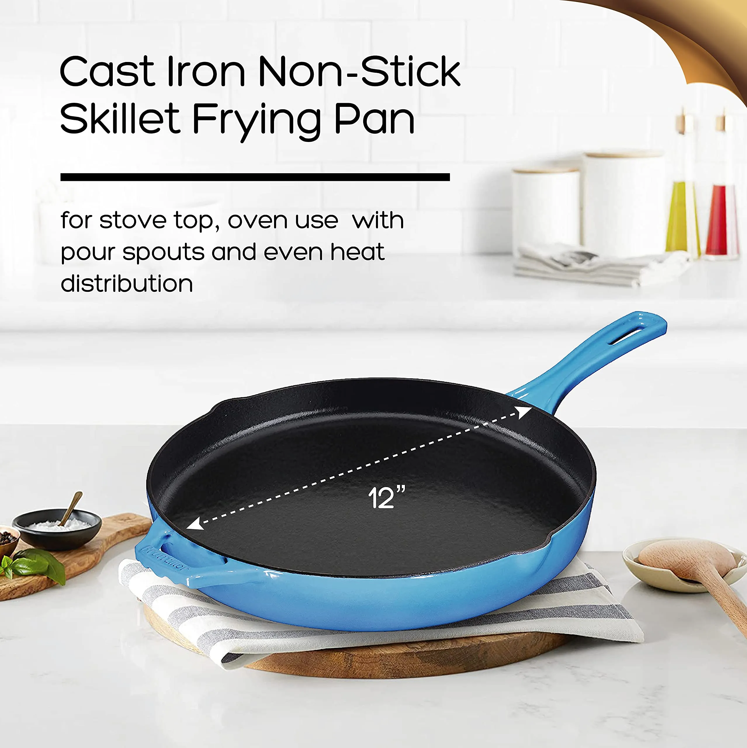 Cast Iron Skillet, Non-Stick,12 Inch Frying Pan Skillet Pan For Stove Top, Oven