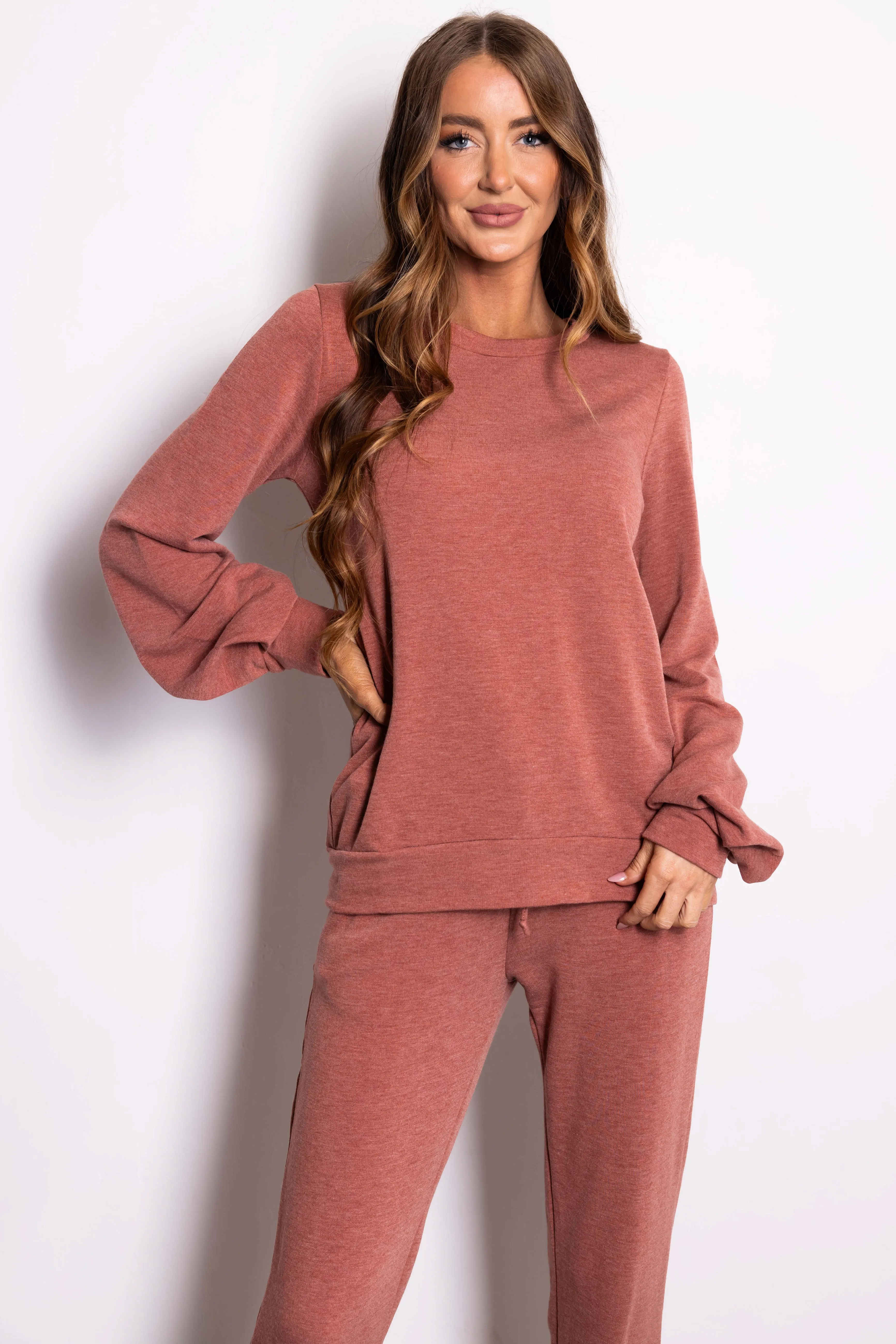 Heathered Rust Soft Knit Lightweight Sweatshirt