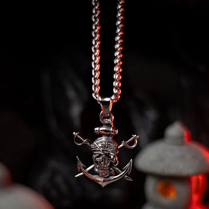 Jolly Roger Skeleton Pirate Titanium Necklace