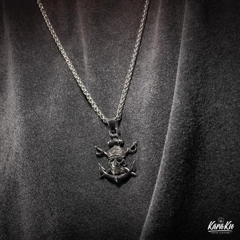 Jolly Roger Skeleton Pirate Titanium Necklace