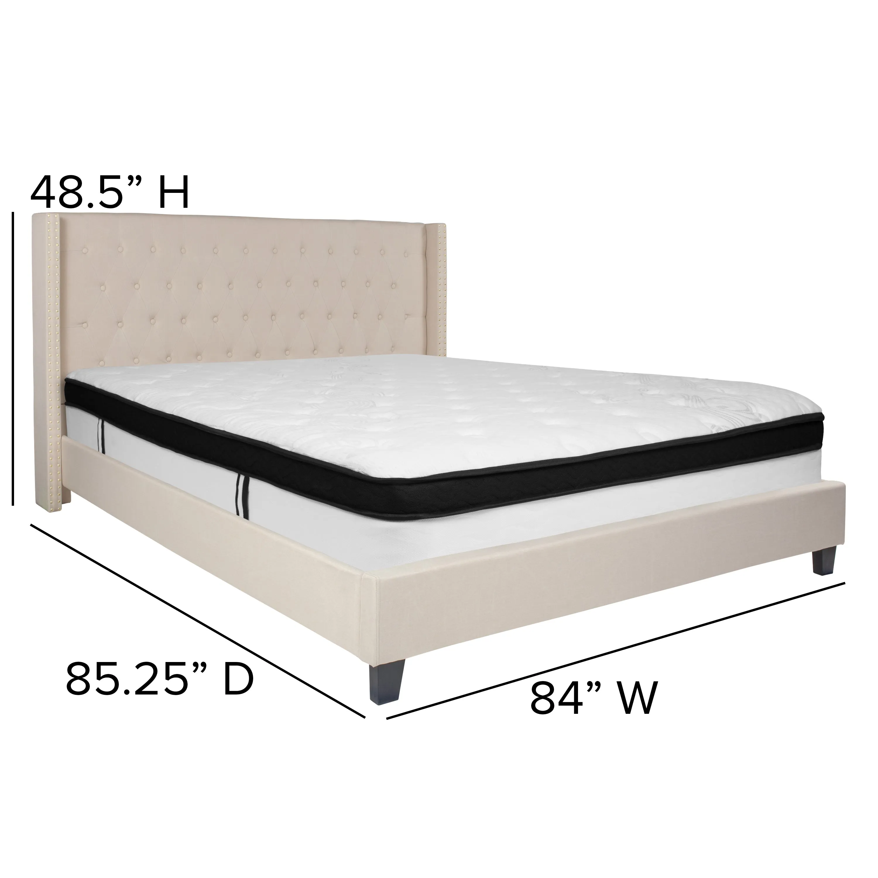 King Platform Bed Set-Beige HG-BMF-36-GG