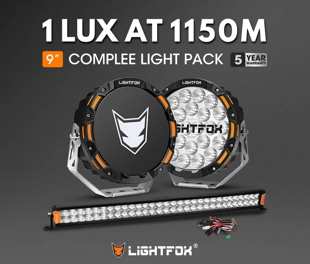 Lightfox OSRAM 9 inch LED Driving Lights   30 inch Dual Row LED Light Bar   Wiring Kit