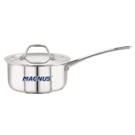 Magnus Triply Stainless Steel Sauce Pan with Stainless Steel Lid and Induction Bottom, 16 cm|1.6 L, Silver|Use for Home, Kitchen and Restaurant - Easy to Clean and Dishwasher Oven Safe