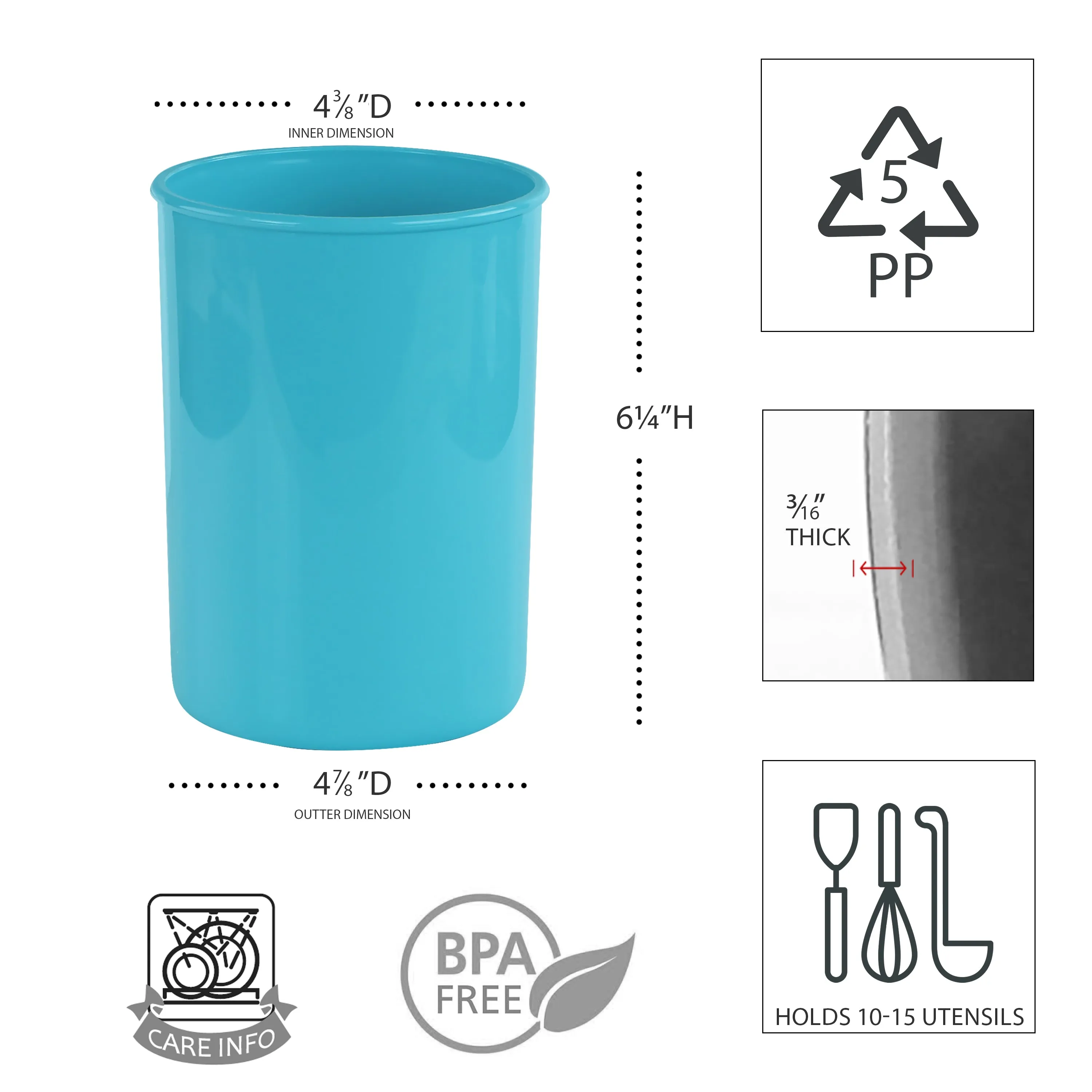 Mini Plastic Utensil Holder, Turquoise