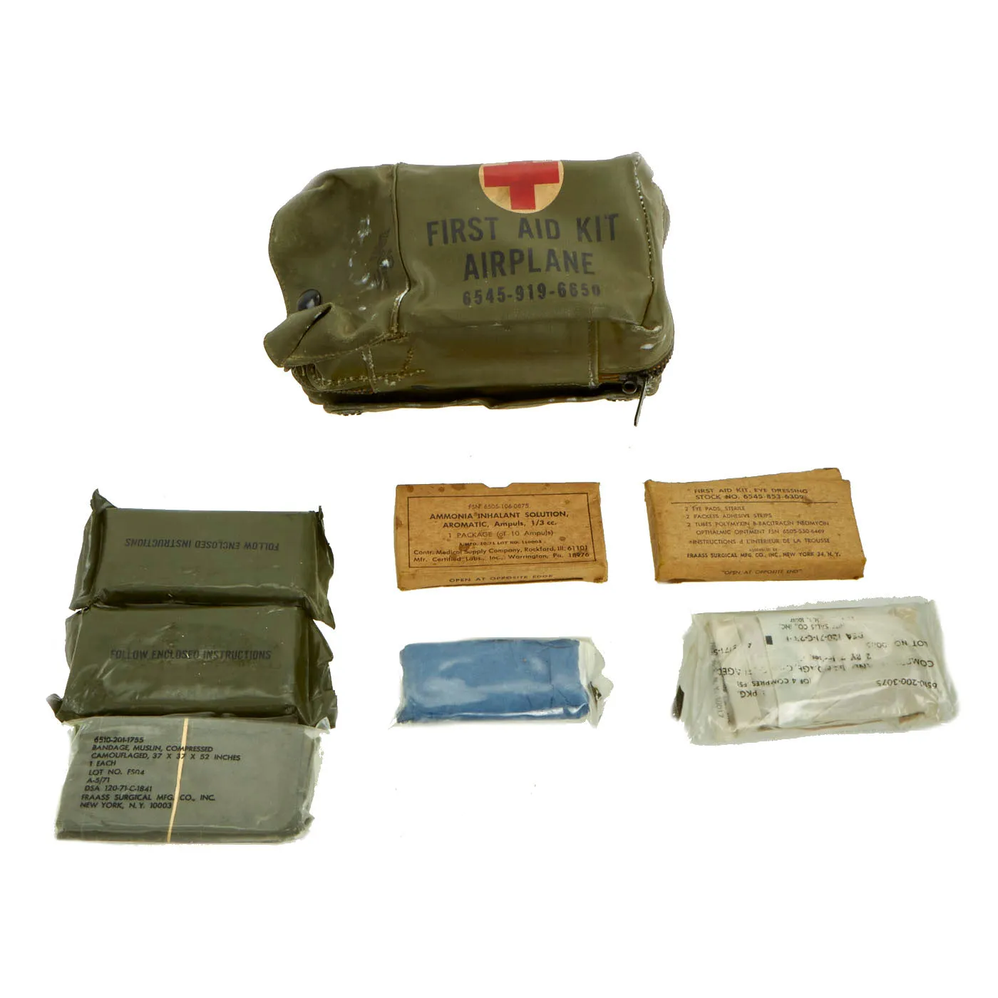 Original U.S. Vietnam War Era First Aid Kit Lot With Contents - 4 Items