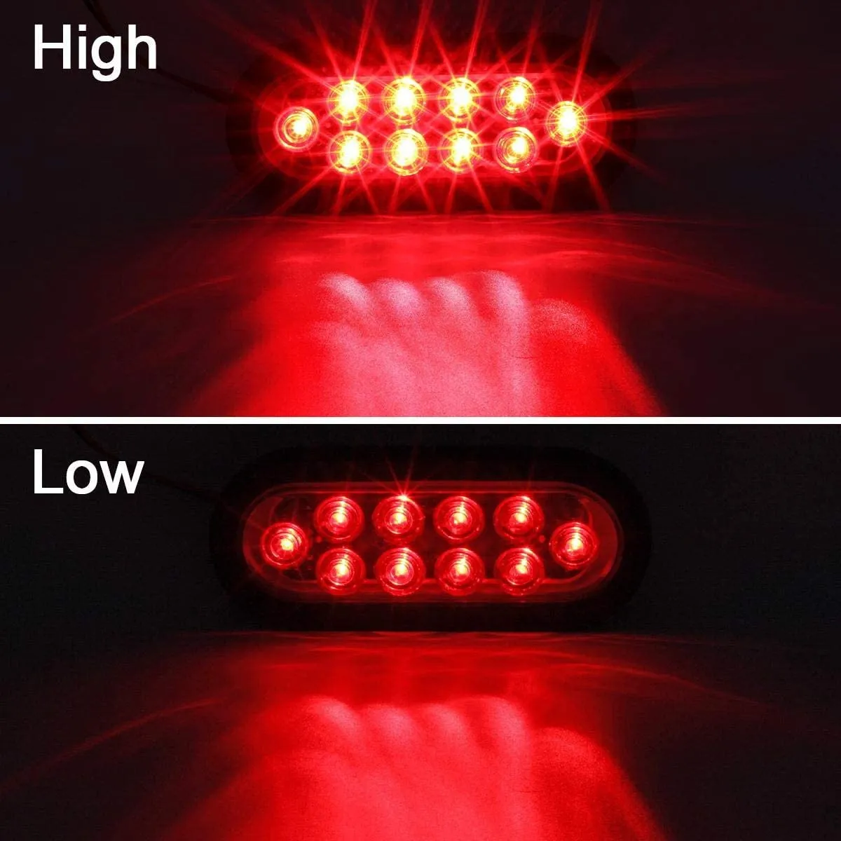 Partsam 2Pcs 6 Inch Oval Trailer Tail Lights Red 10 LED, 6" Inch Red Oval Led Stop Turn Tail Lights Sealed with Lights, Grommets and Wire Pigtails for Truck Trailer (Turn, Stop, Brake and Tail Light)