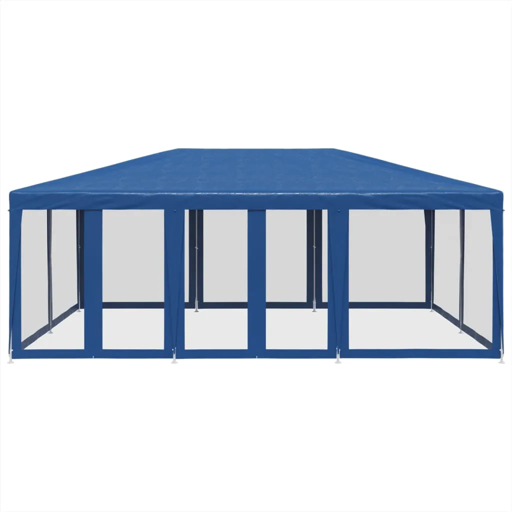 Party Tent with 10 Mesh Sidewalls Blue 6x4 m HDPE