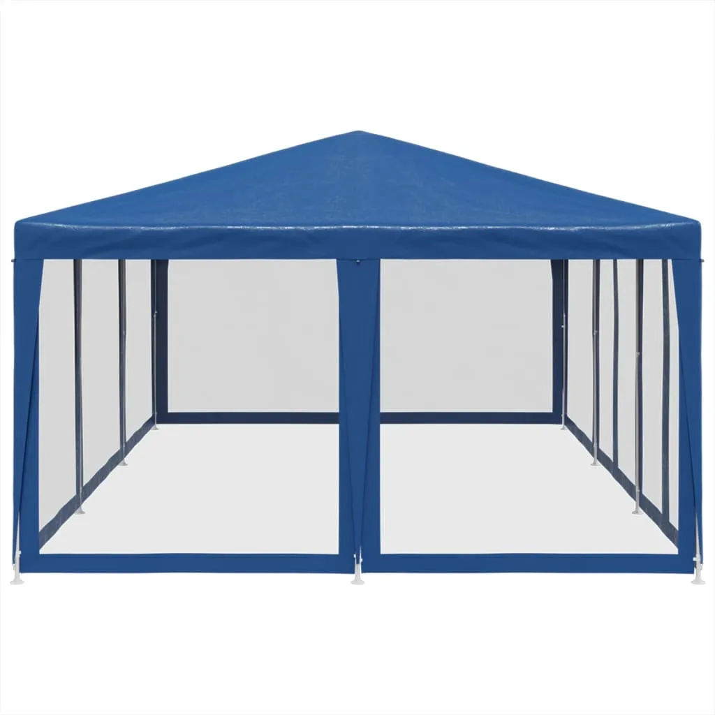 Party Tent with 10 Mesh Sidewalls Blue 6x4 m HDPE