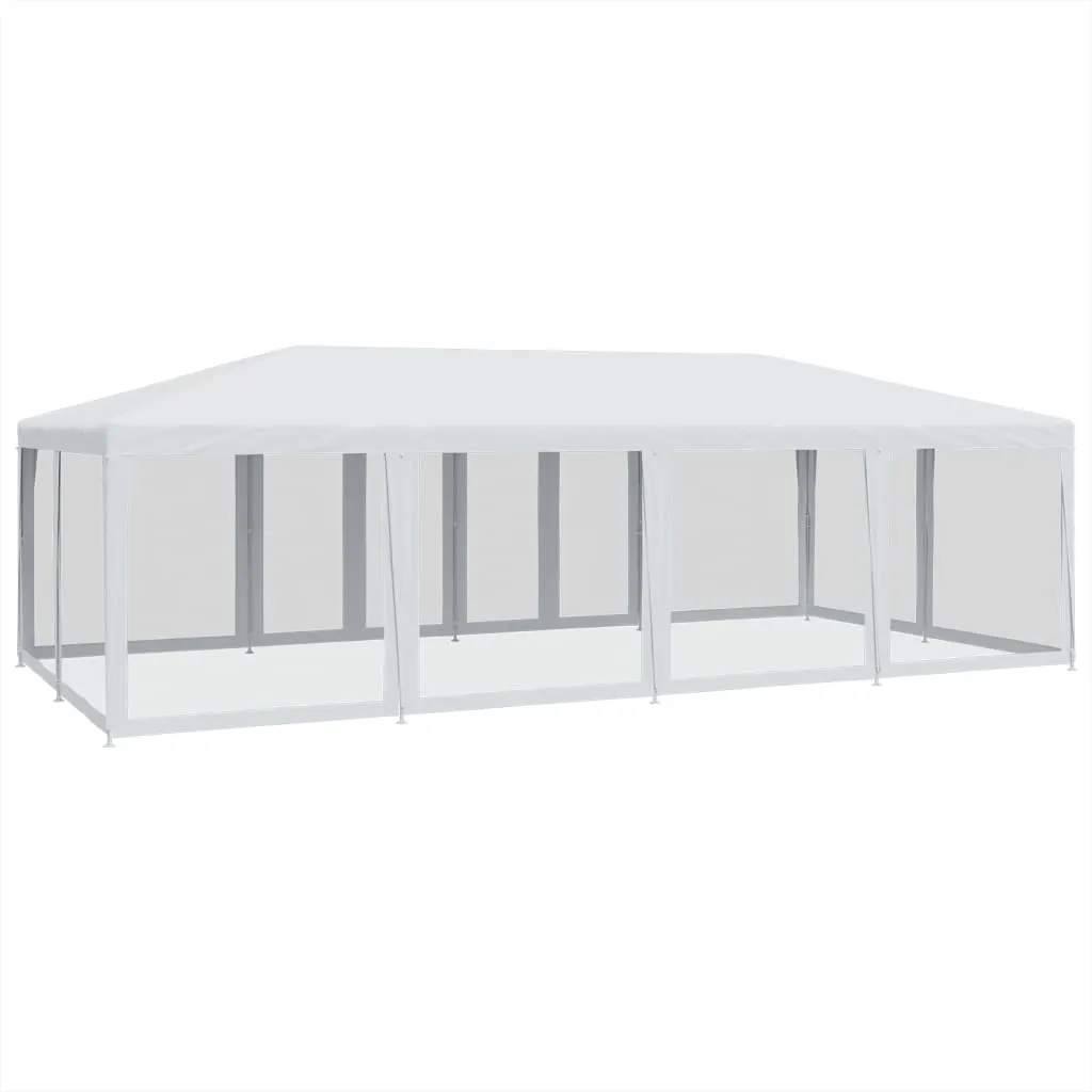 Party Tent with 12 Mesh Sidewalls White 8x4 m HDPE