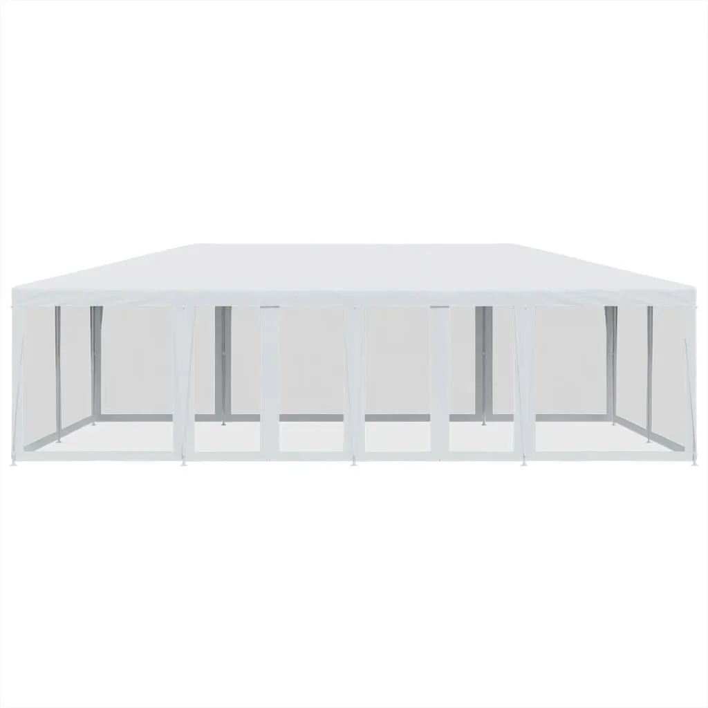 Party Tent with 12 Mesh Sidewalls White 8x4 m HDPE