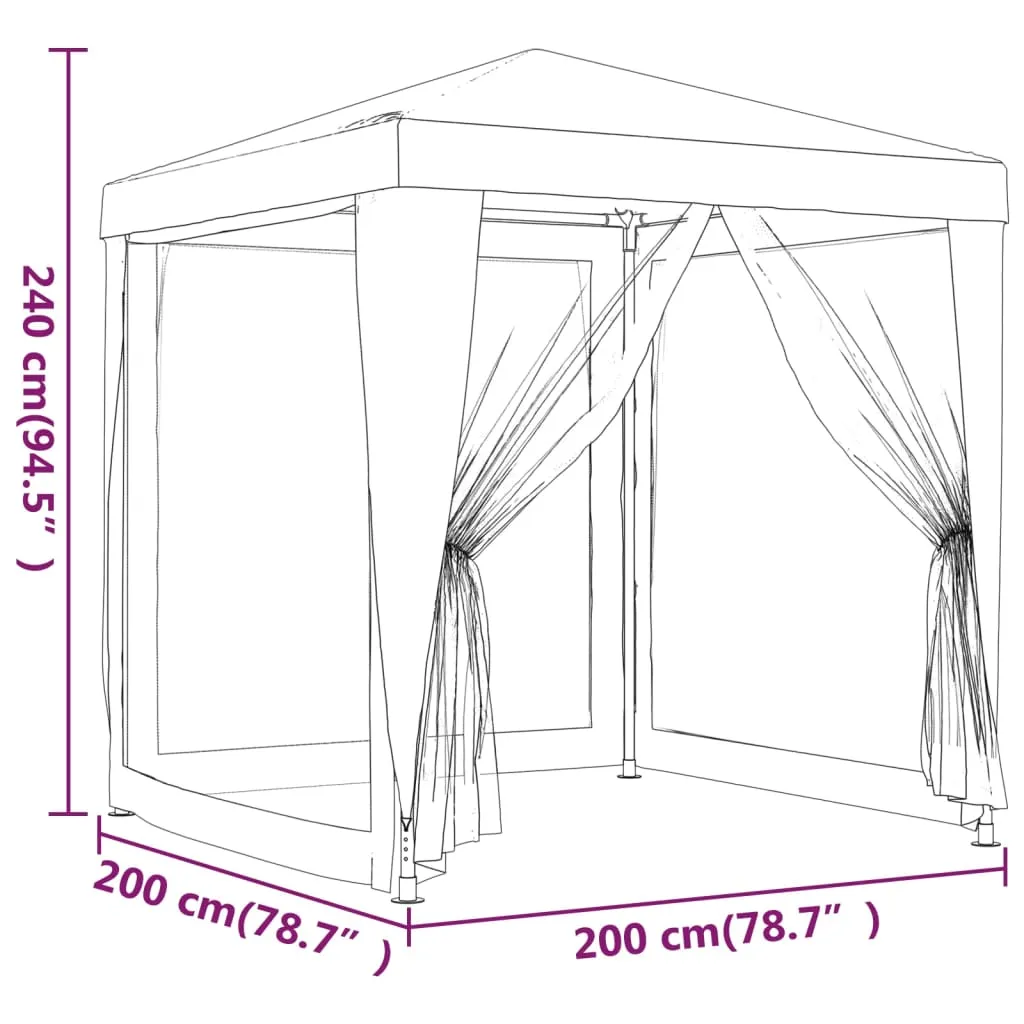 Party Tent with 4 Mesh Sidewalls Red 2x2 m HDPE