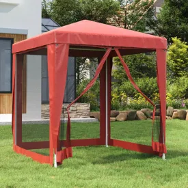 Party Tent with 4 Mesh Sidewalls Red 2x2 m HDPE