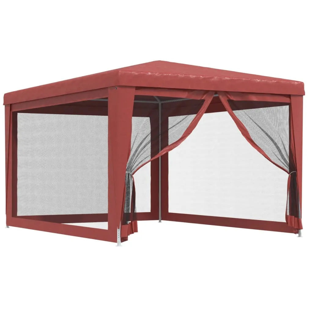 Party Tent with 4 Mesh Sidewalls Red 3x4 m HDPE