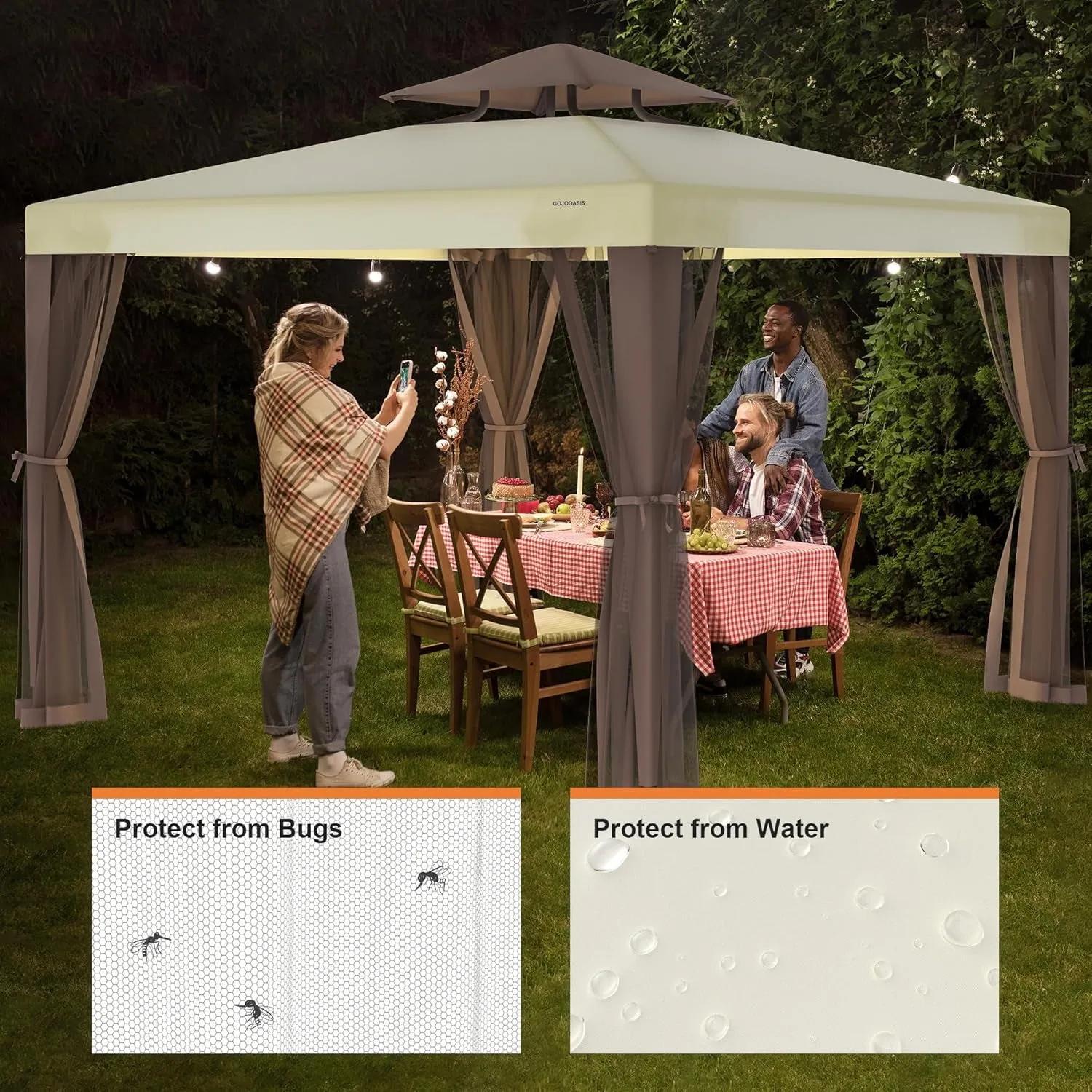 Patio Gazebo Tent Outdoor Canopy Shelter 10'X10' W/Mosquito Netting with 100 Square Feet of Shade for Garden, Backyard Deck and Lawns