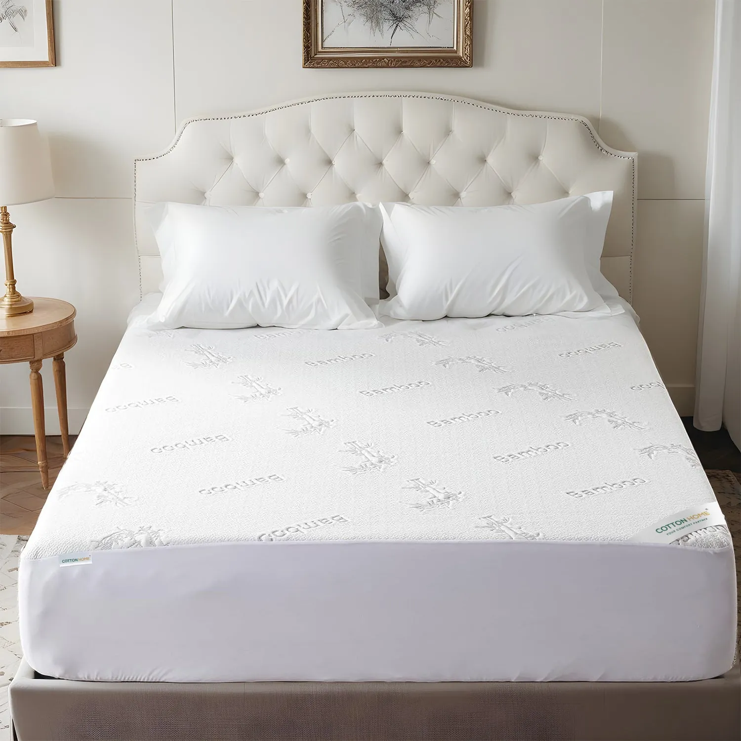 Premium Bamboo Mattress Protector 160x200 35CM | Gray | Breathable & Waterproof by Cotton Home