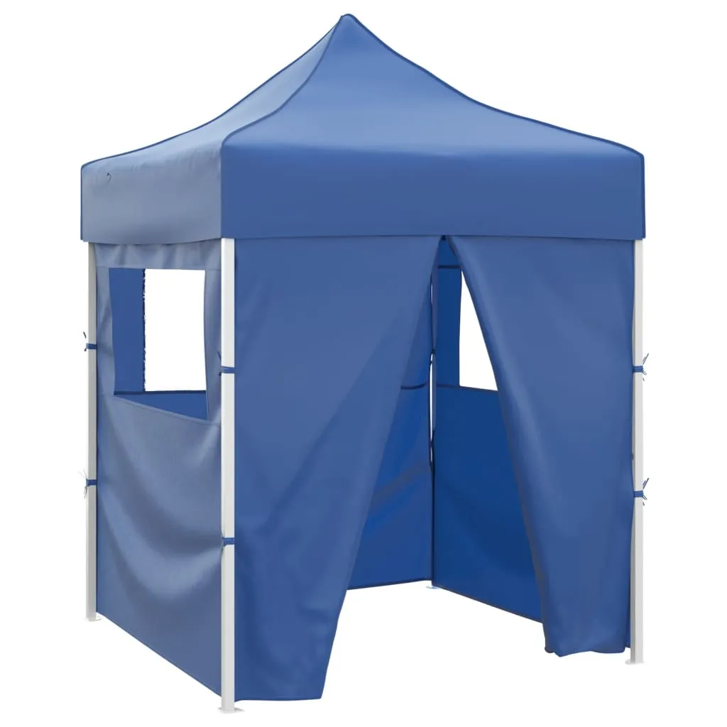 Professional Folding Party Tent with 4 Sidewalls 2x2 m Steel Blue