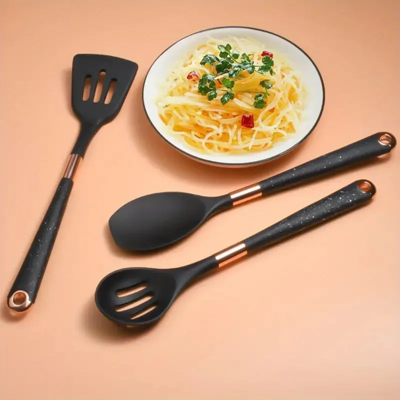 Silicone Cooking Utensils Set, Golden Plated Kitchen Utensils, Eco Friendly & BPA Free