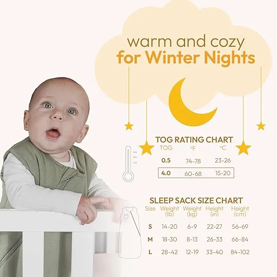 Sleepah Baby Super Soft Viscose Made from Bamboo Warm Fall/Winter Sleep Sack Sleeping Bag for Babies and Toddler 4.0 TOGG