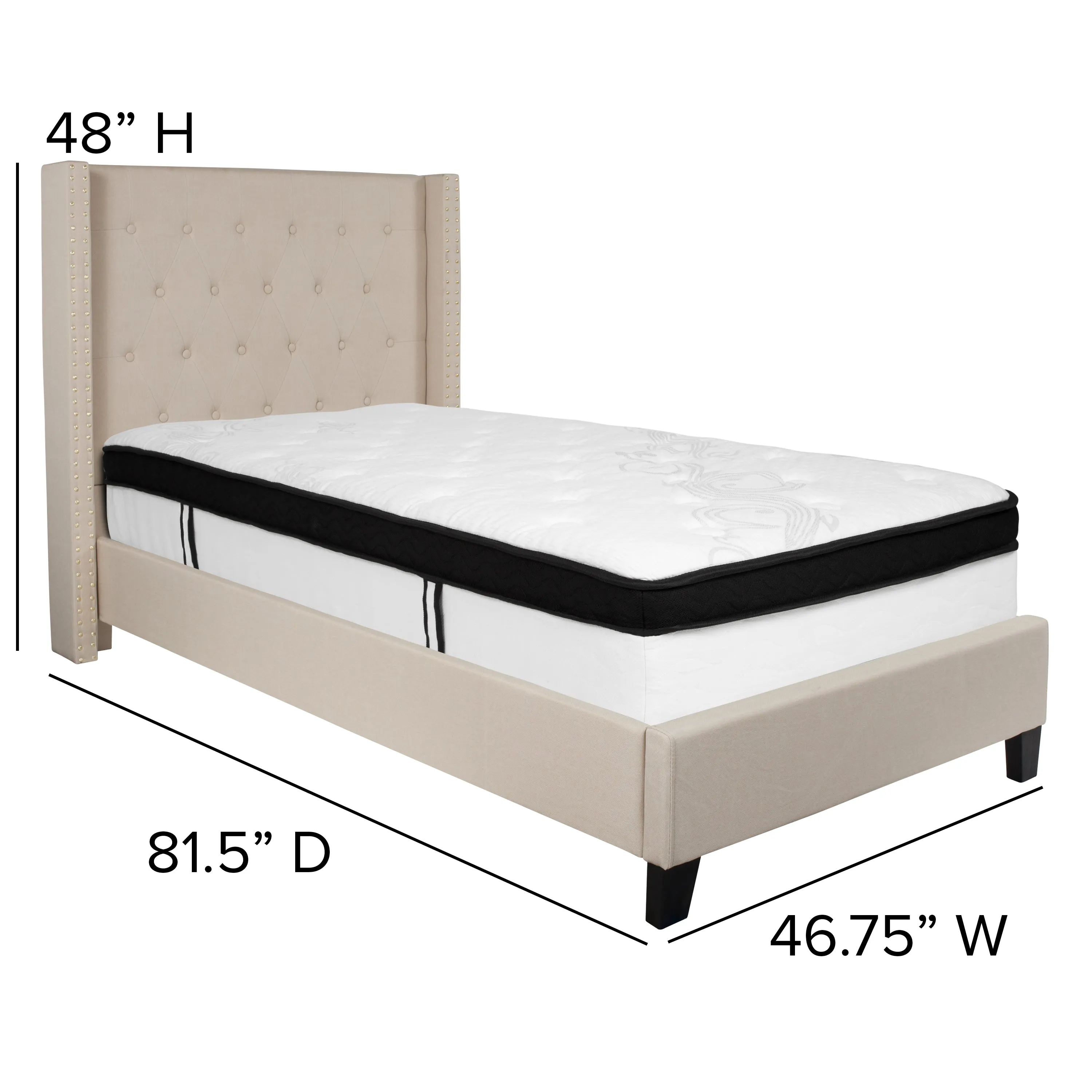 Twin Platform Bed Set-Beige HG-BMF-33-GG