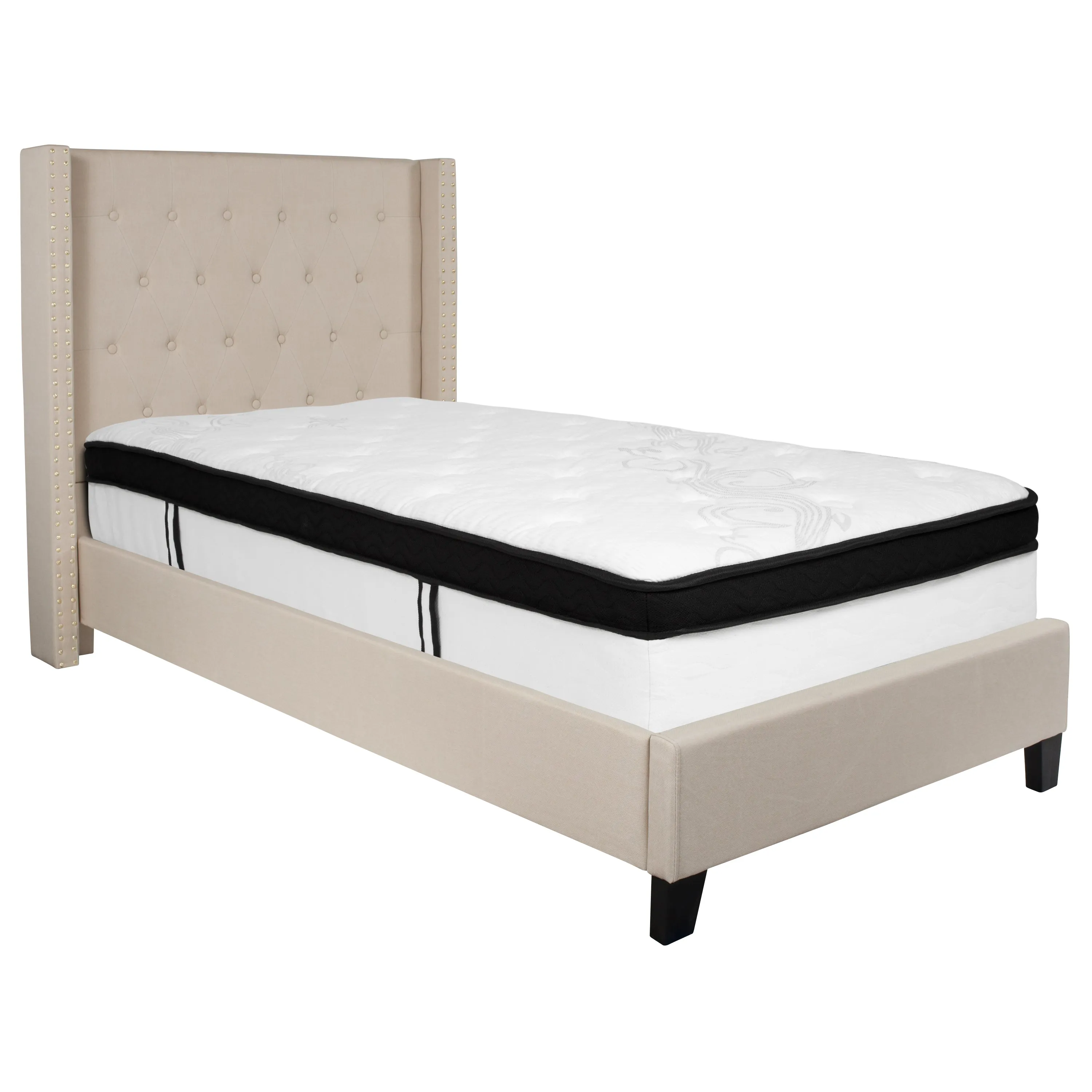 Twin Platform Bed Set-Beige HG-BMF-33-GG