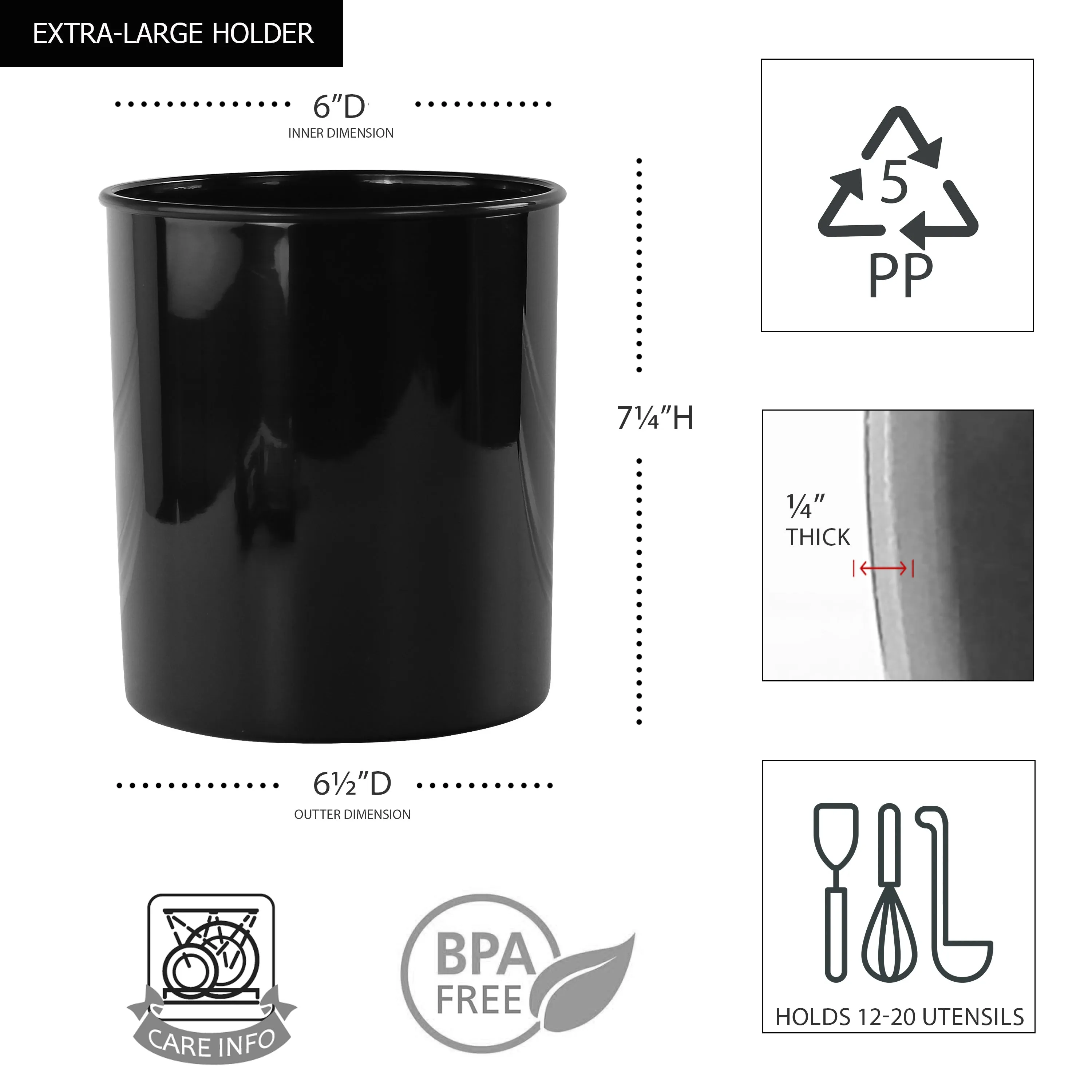 X-Large Plastic Utensil Holder, Black