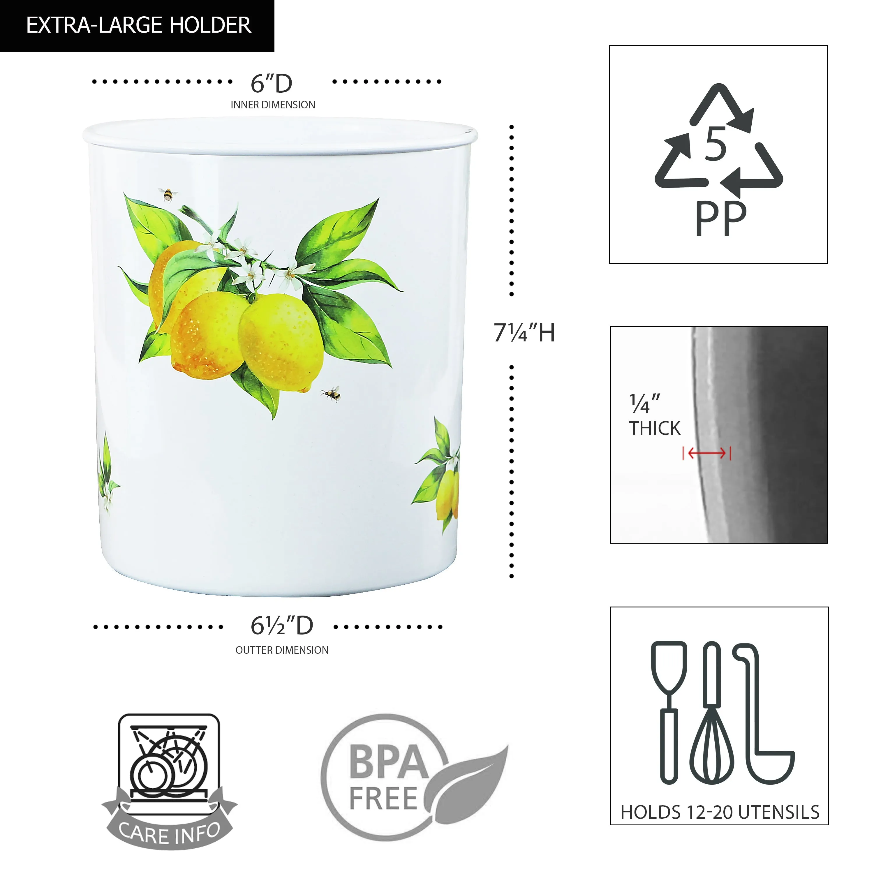 X-Large Plastic Utensil Holder, Fresh Lemon